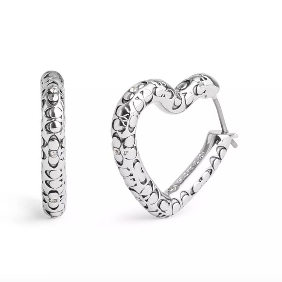Coach Jewelry - Coach Signature Silver Heart Hoops